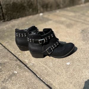 leather like studded ankle boots with cut out detail